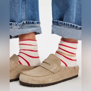 Birkenstock Naples Suede Clogs in Taupe